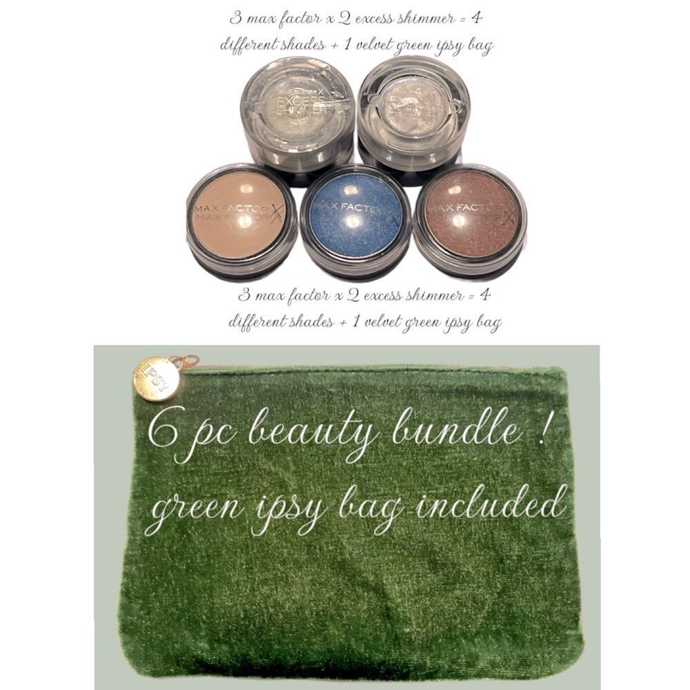 NWT MAX FACTOR X 5 PC SHADOWS BEAUTY BUNDLE + 1 VELVET GREEN IPSY MAKEUP BAG